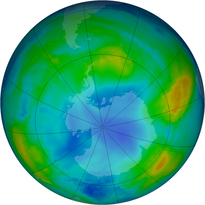 Antarctic ozone map for 29 May 2002